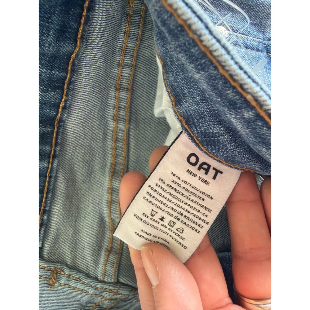 OAT New York High Rise Wide Leg Cropped Jeans Blue Released Hem Size 4/27 NEW - Picture 4 of 8